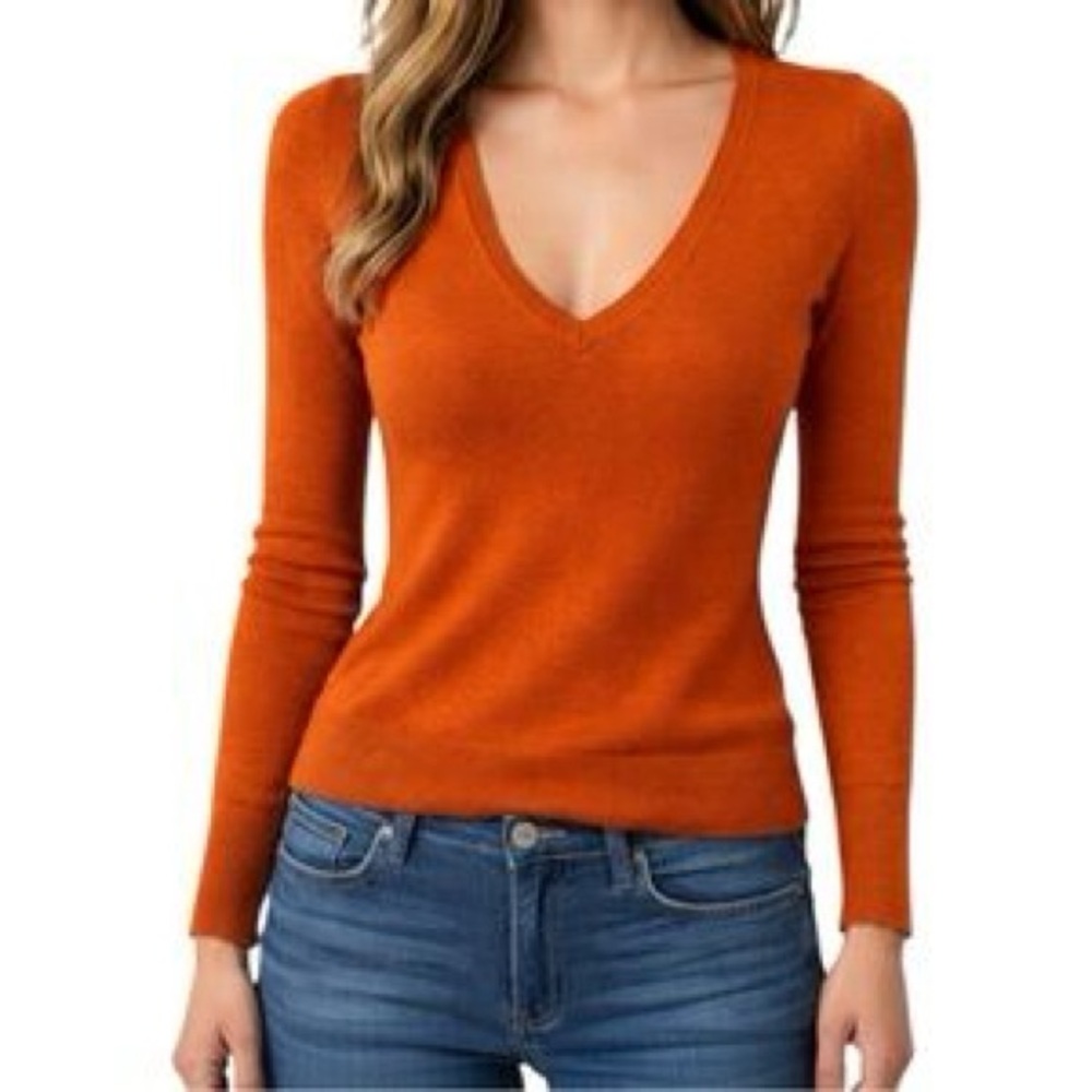 The Limited Merino Wool Blend orange brown color V-Neck Sweater Size XS